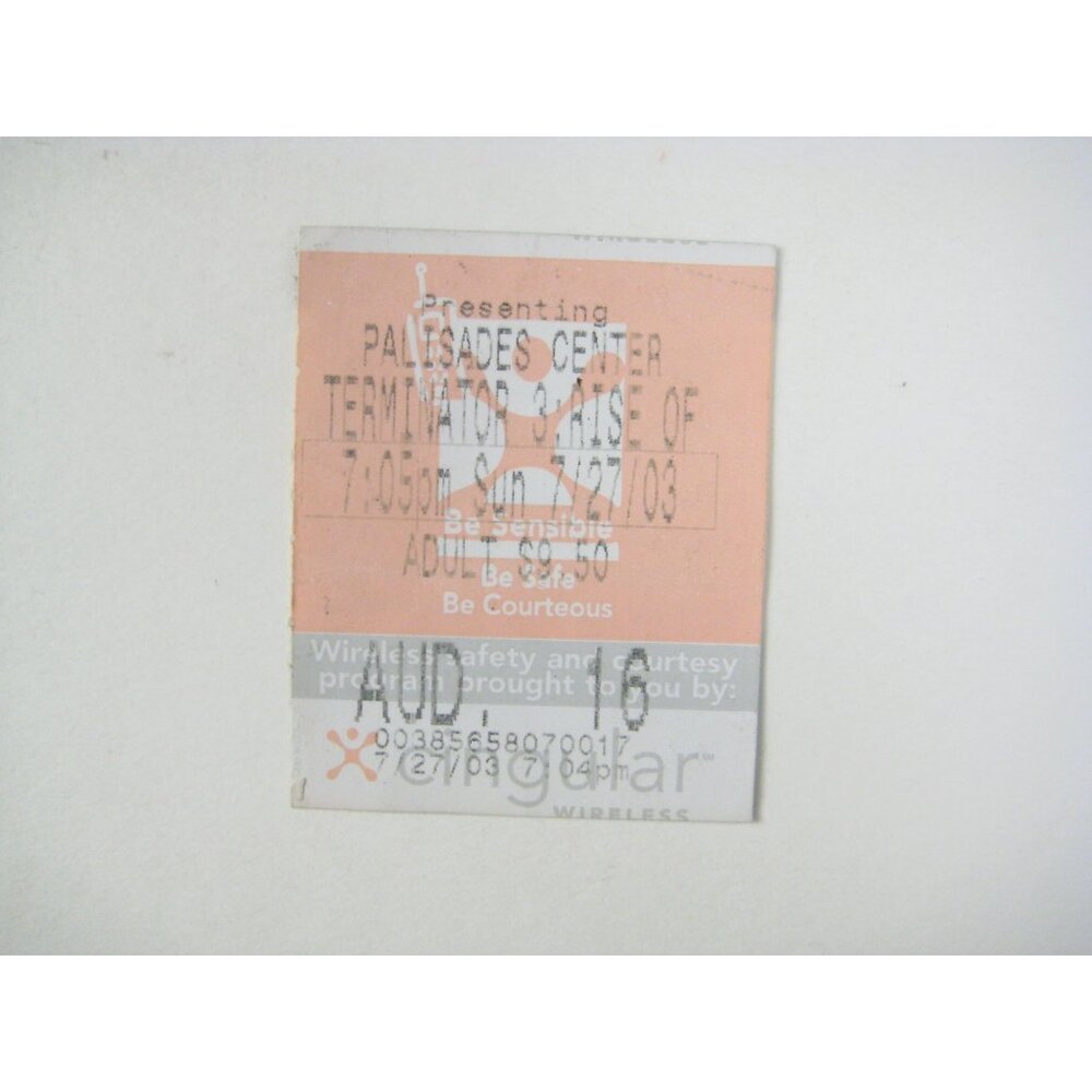 Palisades Center Terminator 3 Rise of Machines Ticket Stub Vintage July 21 2003